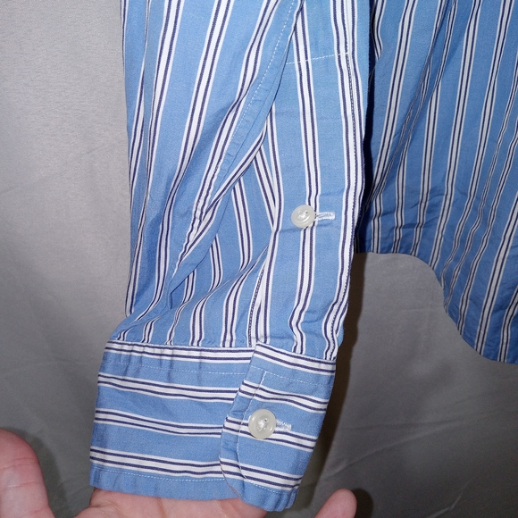 Ralph Lauren Mens L Custom Fit Striped Button Down Shirt Blue White Long Sleeve - Picture 2 of 10